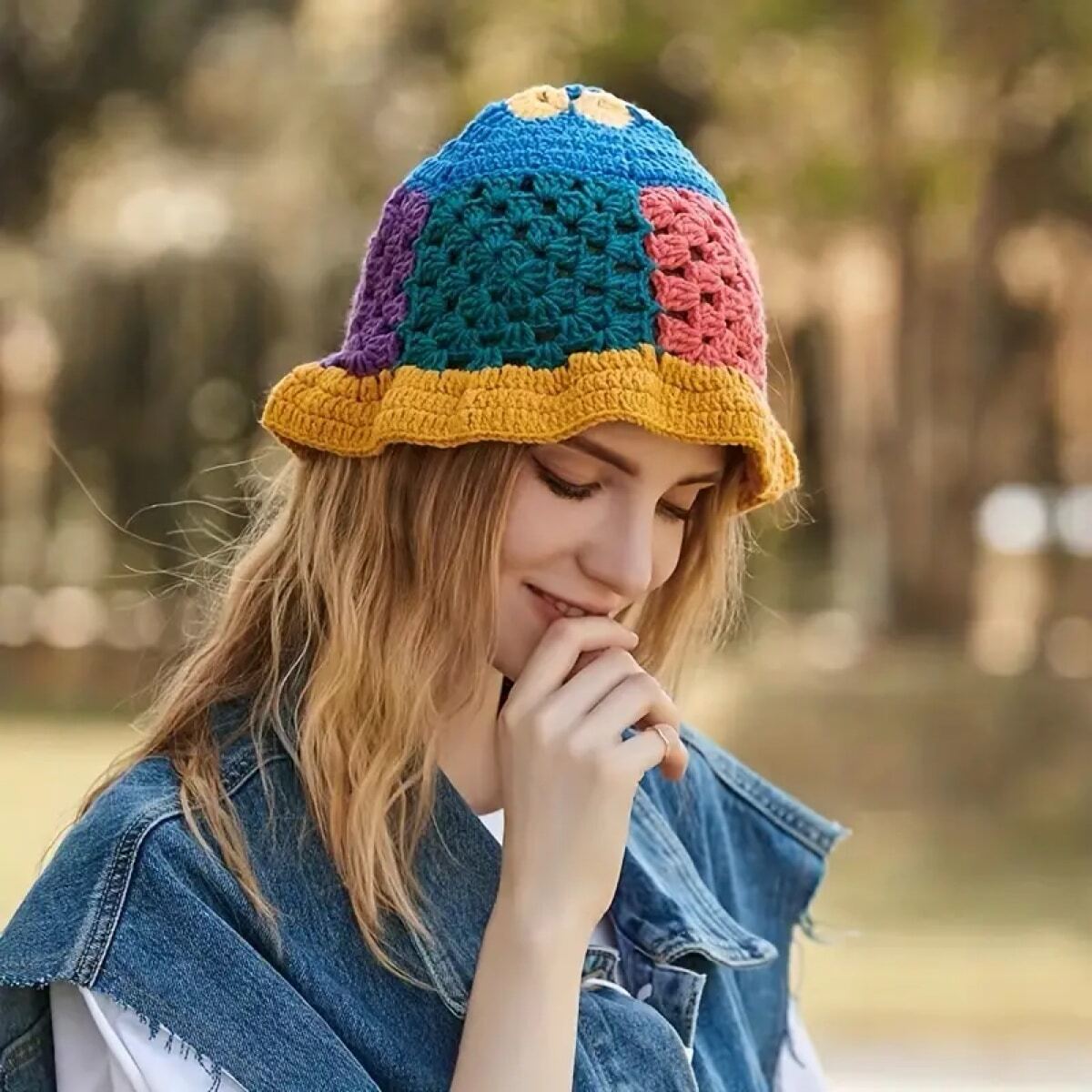 Chapeau De Seau En Crochet Pour Femmes - Motif Floral, Pliable, Pour Pêche Ou Quotidien