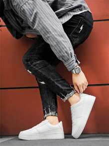 新款男士白色時尚運動鞋，經典大碼運動鞋 - 白色 - 查看 5