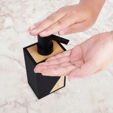 1pc Hộp đựng xà phòng vuông hiện đại màu đen có trang trí bằng tre, dùng cho xà phòng rửa tay phòng tắm và xà phòng rửa chén nhà bếp, bình đựng chất lỏng trang trí phòng tắm gia đình mùa hè - màu đen - Xem 5