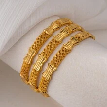1pc 24K Gold Plated Women's Fashion Bracelet, African//Nigerian Traditional Luxury Open Bangle For Bride Wedding Party, Jewelry Accessories