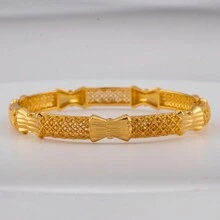 1pc 24K Gold Plated Women's Fashion Bracelet, African//Nigerian Traditional Luxury Open Bangle For Bride Wedding Party, Jewelry Accessories