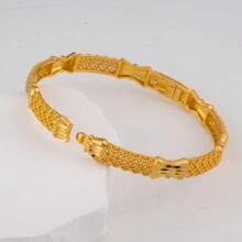 1pc 24K Gold Plated Women's Fashion Bracelet, African//Nigerian Traditional Luxury Open Bangle For Bride Wedding Party, Jewelry Accessories