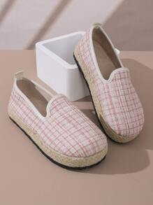 Women's Khaki Thick-Soled Fisherman Loafers, Espadrille Wedge Heel Slip-Ons For Spring/Fall, Fashionable Daily Casual Pink Shoes
