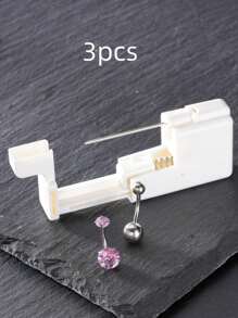 Kit de Pistola de Perfuração de Umbigo em Aço Inoxidável 3 peças / conjunto, Anel de Umbigo Super Brilhante com Pedras 5A 14G, Item Essencial para o Uso Diário das Mulheres, Especialmente no Verão