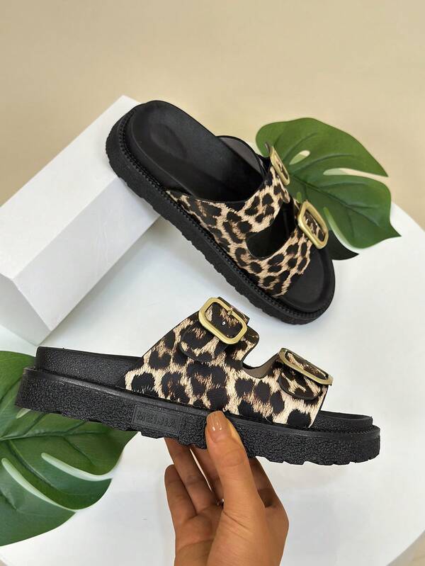 Sandálias femininas casuais, plataforma robusta, sola macia, antiderrapantes, confortáveis, simples, versáteis, com fivela ajustável, adequadas para ambientes internos e externos, estilo universitário/retrô/feriado, chinelos femininos de material de qualidade, sandálias com estampa de oncinha, chinelos de praia, sandálias plataforma, chinelos abertos, sapatos plataforma pretos, sandálias de oncinha para o verão ao ar livre, sapatos femininos personalizados, sandálias de sola grossa, chinelos de sola grossa, sandálias rasteiras com fivela dupla, chinelos de tira dupla, sapatos de escritório, sapatos de oncinha sem cadarço