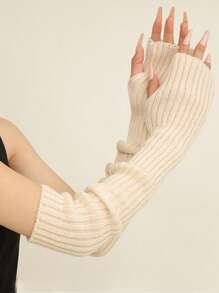 1 paire de manchettes épaisses pour femmes, gants sans doigts à design long pour l'automne et l'hiver, manches tricotées chaudes pour la protection contre le froid