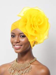 1pc Ladies' New European And American Fashion Comfortable & Elegant Large Flower Statement Cap With Heavy Work, Wrapped Headscarf/African Turban Hat Valentine's Day Valentines Sleep Bonnet - Organza Big Flower - View 9