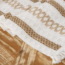 Boho Table Runner Handmade Hemstitch Blue Table Runner Or Dresser Scarf,Blue Rustic Macrame Table Runner With Tassels For Bohemian Dining Bedroom Decor Bridal ,Rectangular - Beige - View 4