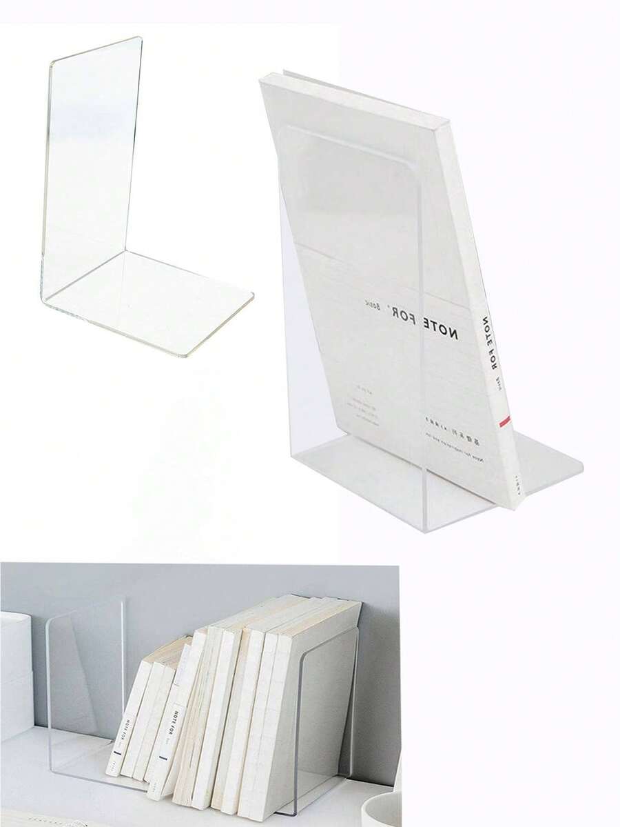 1/2/4/6pcs Acrylic Transparent Book Stand, Office Desk & Study Room Bookshelf Storage, Stylish Creative L-Shaped Desktop Organizer For Fixing Student Textbooks - White - View 1