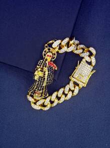 1PC Full Diamonds Punk Hip Hop Chunky Chain Santa Muerte Bracelet With Gift Box - Santa Muerte - View 9