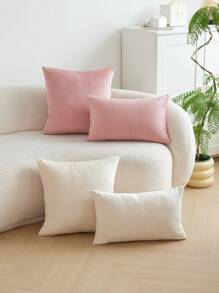 1 pièce Housse de coussin décoratif en tissu polaire avec broderie de lapin et fleurs, convient pour le salon, la chambre, les fêtes, la décoration de la maison - Beige - Voir 8