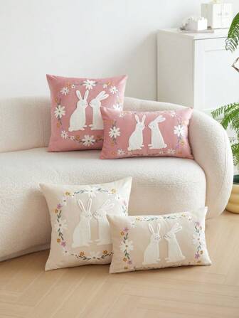 1 件兔子刺绣花卉羊毛织物装饰抱枕套，适用于客厅、卧室、派对、家居装饰