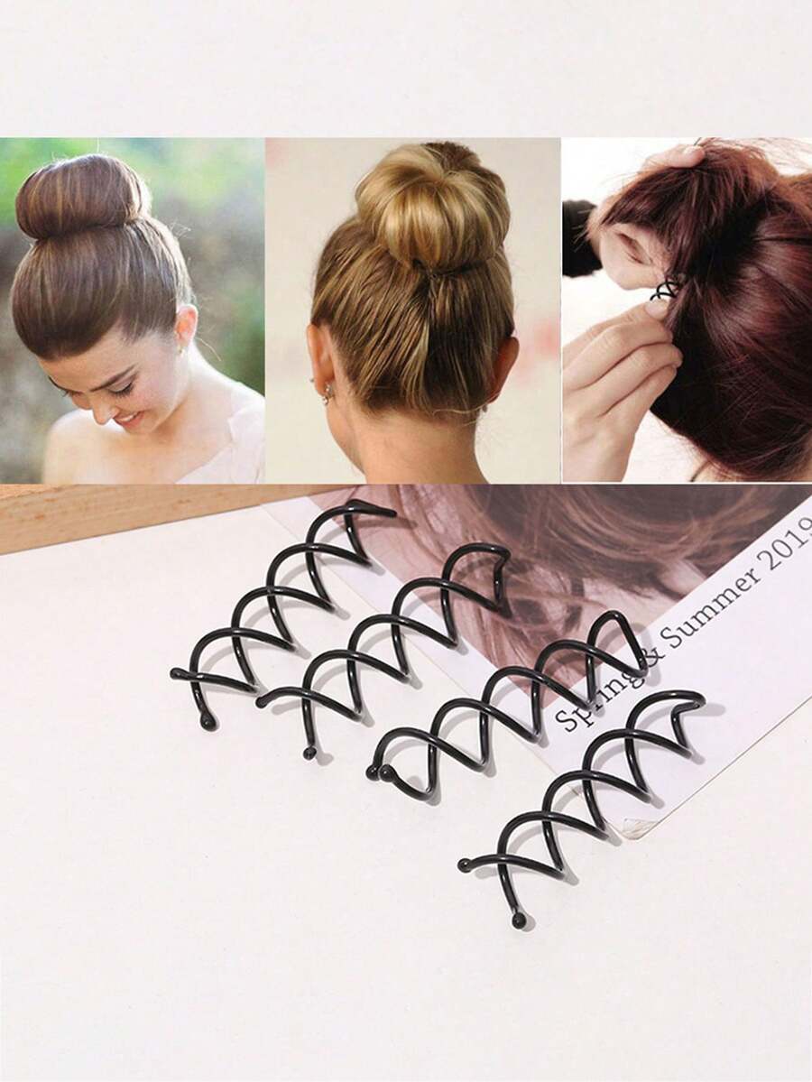 2pcs Set Spiral Hair Clip, Rotating Hair Claws For Bun Hairstyle, Versatile Hair Styling Accessories - Black - View 1