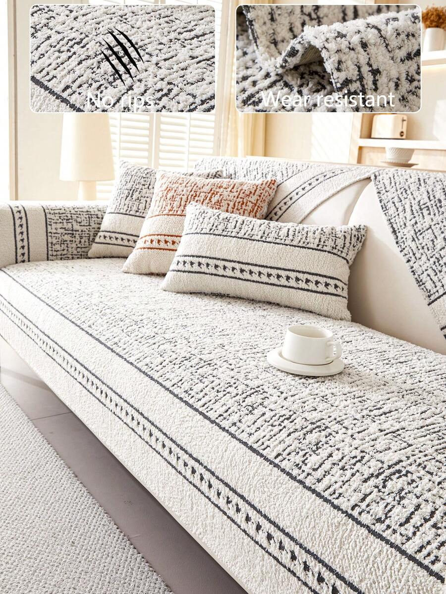 1入厚實的絨布沙發坐墊，現代簡約風格，防滑可洗沙發套，防塵，全年適用，適用於L形沙發和1、2、3、4人沙發 - 黑色 - 查看 1