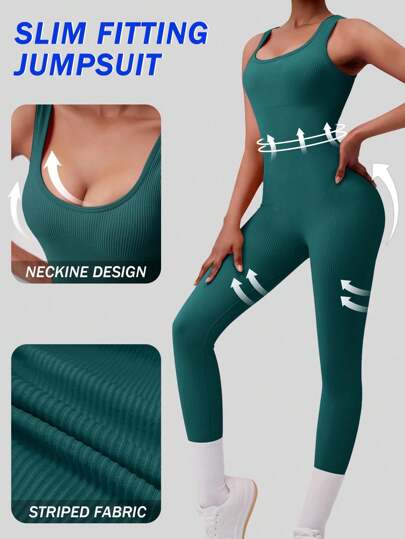 1 件女式无缝连体裤，腰部瘦身瑜伽健身跑步训练连体衣