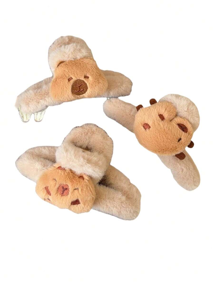 1 件可爱卡通毛绒棕色水豚发夹或发爪，送给女孩的*礼物发夹发夹发夹发夹发夹