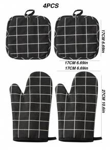 4PCS Heat Resistant Kitchen Baking Oven Gloves For Home, Microwave, BBQ With Hot Pads And Cooking Mitts - Black - View 2