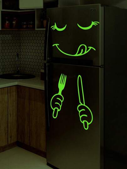 1pc Simple Creative Wall Sticker, Luminous, Colorful, Face, Refrigerator Sticker, Stickers, Wall Decal, Vinyl Decal For Home Decorations, Spring Decoration Items Refresh Your Home, Rama Decoration Stickers Gifts Birthday Graduation Kitchen Decor