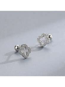 1 par de pendientes de rosca con trébol de la suerte de plata de ley 925 para mujeres, joyería de perforaciones en el cartílago del oído para San Valentín