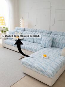 1 pezzo Copridivano elasticizzato in tessuto jacquard con orlo elastico e design bicolore, copridivano minimalista di colore solido adatto agli animali domestici, lavabile in lavatrice, adatto per uso interno ed esterno. - Blu - Visualizzare 4