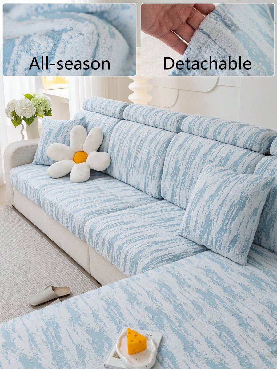 1 pezzo Copridivano elasticizzato in tessuto jacquard con orlo elastico e design bicolore, copridivano minimalista di colore solido adatto agli animali domestici, lavabile in lavatrice, adatto per uso interno ed esterno. - Blu - Visualizzare 1