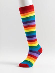 1/3 Pairs Rainbow Socks For Women, Korean Style JK Dance Cosplay Sweat-Absorbent Breathable Knee-High Socks, Y2k