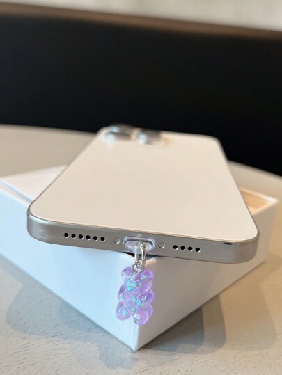 1pc Dustproof Plug Plated Pendant, Cute Bear Shaped Double-Sided Design, Compatible With Type C And Lightning Interfaces Dust Plug