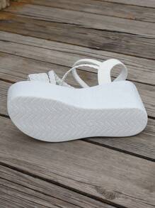 Women's White Fashionable Crossed Elastic Band Comfortable Wedge Sandals,Spring Summer Outfits - White - View 7