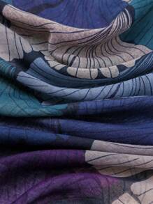 1pc Lightweight Balinese Linen Scarf With Leaf Print, Ideal For Beach Winter Fall - Multicolor - View 3