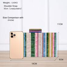 Poșetă multicoloră din acril în stil european și american, cu lanț metalic curcubeu, geantă de seară, geantă de umăr, geantă crossbody, mini geantă cu dungi verticale, geantă elegantă pentru rochie pentru femei, geantă cosmetică, geantă de mireasă - Multicolor - Vizualizare 2