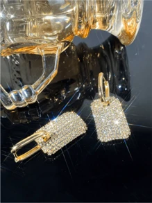 1 paire Boucles d'oreilles à pendentif long de cristal rectangulaire à la mode avec boucle de cuivre, bijoux de style européen et américain exagéré pour un port quotidien décontracté des femmes