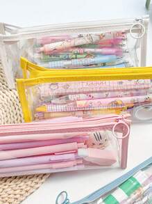 1pc Clear Jelly Zipper Pencil Case, Office & School Supplies, Large Capacity Fashionable Stationery Pouch