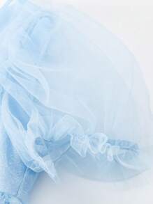 mini bala Summer Girls A-Line Dress With Flowy Mesh Puff Sleeves And High Waist Princess Skirt - Blue - View 9