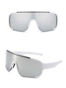 欧美大框时尚眼镜，辣妹户外骑行穿搭Y2K科技风 - 白水銀 - 查看 5