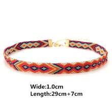 尼泊爾波西米亞風格多彩藍鑽紋短鏈藝術女項鍊，復古彩虹編織友誼珠寶