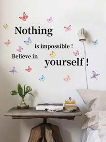 1set Inspiring Quotes & Butterfly Wall Decals, Stickers, Wall Decal, Vinyl Decal For Home Decorations, Spring Decoration Items Refresh Your Home, Rama Decoration Stickers Gifts Birthday Graduation - Multicolor - View 14