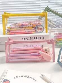 1pc Clear Jelly Zipper Pencil Case, Office & School Supplies, Large Capacity Fashionable Stationery Pouch