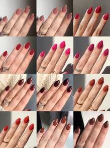 288 Peças (12 Cores Mistas) Unhas Postiças Curtas Ovais em Cores Nude, Marrom e Vermelho, Pontas de Acrílico Falsas de Cobertura Total, Unhas Postiças para Uso Diário e em Festas, com Caixa de Armazenamento, Suprimentos de Unhas Adequados para Mulheres e Meninas