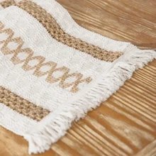 Boho Table Runner Handmade Hemstitch Blue Table Runner Or Dresser Scarf,Blue Rustic Macrame Table Runner With Tassels For Bohemian Dining Bedroom Decor Bridal ,Rectangular - Beige - View 8