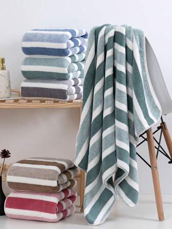 1pc Large Bath Towel 88*180cm Rectangular, Multiple Colors, Minimalist Striped Or Patterned Design, Polyester Fiber; Or Small Bath Towel 70*140cm; Or Small Face/Hand Towel 34*75cm, Unisex Adult Household, Absorbent, Quick-Drying, Soft, Suitable For Bathroom, Hotel, Gym, Travel, Party, Holiday Gift, Beauty Salon, Pool, Outdoor, Beach,School,Back To School,Travel,Travel Essentials,Home Essentials,Towel,Skin Care