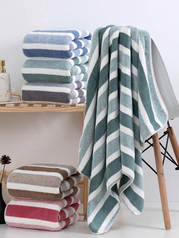 1pc Large Bath Towel 88*180cm Rectangular, Multiple Colors, Minimalist Striped Or Patterned Design, Polyester Fiber; Or Small Bath Towel 70*140cm; Or Small Face/Hand Towel 34*75cm, Unisex Adult Household, Absorbent, Quick-Drying, Soft, Suitable For Bathroom, Hotel, Gym, Travel, Party, Holiday Gift, Beauty Salon, Pool, Outdoor, Beach
