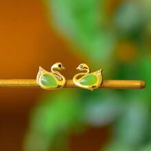 1 Paar elegante Ohrringe aus natürlichem Jade mit Goldauflage, allergiearme Ohrringe mit Smaragdauflage, natürliche Jade-Dekorationsohrringe, im retroeinfachen Stil, exquisiter Schmuck für Frauen, Jahrestag Geburtstag Muttertags Geschenk für Frauen Mutter Ehefrau, mit exquisiter Geschenkbox.