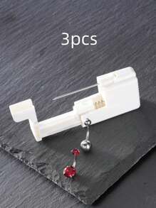 Kit de Pistola de Perfuração de Umbigo em Aço Inoxidável 3 peças / conjunto, Anel de Umbigo Super Brilhante com Pedras 5A 14G, Item Essencial para o Uso Diário das Mulheres, Especialmente no Verão