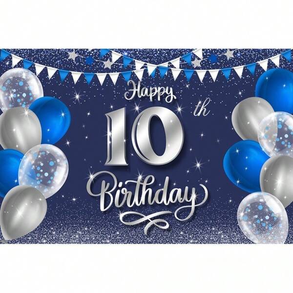 1 PC Birthday Party Background Decoration Banner, 10 18 20 30 40 50 60 70 80 90th Birthday Banner Blue And White Balloon Design Birthday Party Decoration Background Cloth Birthday Screen Poster Party Decoration Supplies, Home Decoration Supplies, Product Size 150cm/59in * 100cm/39in,Christmas