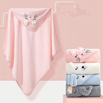 1pc Unisex Animal Face Hooded Baby Bath Towel, Unique Animal Design Super Soft Newborn Bath Towel, Big Size Baby Hooded Towel, All-Season Children's Bathrobe Towel, Coral Plush Cartoon Animal Hooded Cape Bath Towel, Soft And Comfortable Baby Bathing Wrap Towel