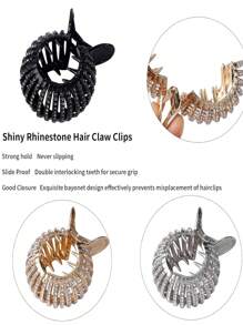 1 Stück/3 Stück FRDTLUTHW Strass kleine Haarklemmen für hohen Pferdeschwanz, glänzende Haarklammern für Frauen mit dickem langem Haar (3 Farben, 3er Pack)