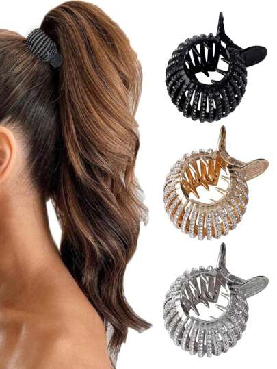 1 قطعة/3 قطع مشبك شعر صغير مرصع بالراين لتسريحة الذيل العالي، مشبك شعر لامع للنساء ذوات الشعر الطويل والكثيف (3 ألوان، عبوة من 3) مشبك شعر، مشبك شعر، مشبك شعر، مشبك شعر، إكسسوارات شعر للنساء للملابس الصيفية