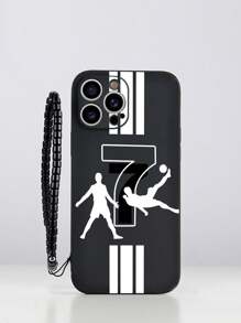 1 pieza Cordón negro de TPU con patrón de jugador N.º 7 Funda de teléfono resistente a golpes y 1 pieza Correa de muñeca de cadena de bola negra resistente al agua, a prueba de caídas y resistente a los arañazos