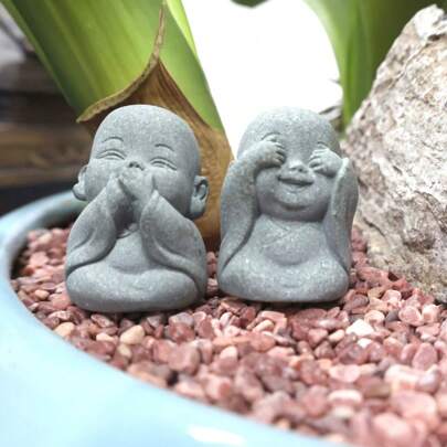 1/4pcs Handmade Resin Zen Smile Buddha Statue, Perfect Ornament, Abstract Miniature Indoor Garden Buddha Statue, Bonsai Rockery Courtyard And Home Office Quiet Decoration Of Meditation Decoration