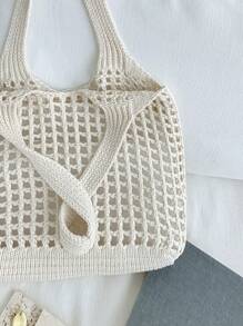 Bolso de compras tejido de gran capacidad, estilo minimalista y casual para mujeres, con diseño calado. Regalo del Día de la Madre para mamá. Bolso de gran capacidad para viajes, escuela, adolescentes, universitarias, vacaciones, playa. Bolso de hombro, bolso de mano, bolso escolar, portátil, plegable, casual, adecuado para adolescentes, mujeres, estudiantes universitarias, maestras, principiantes y trabajadores de oficina.